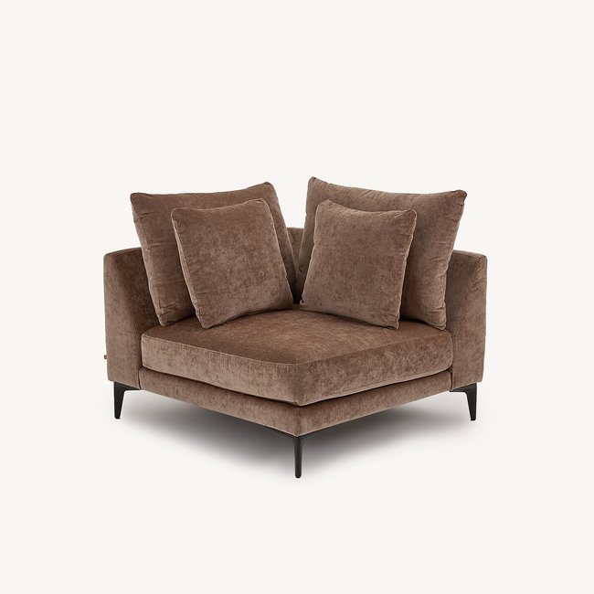 Canapé d'angle en velours mélangé, MODERNISTE, design Emmanuel Gallina Couleur café latte <span itemprop=