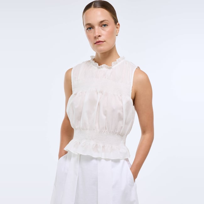 Top sans manches smocké en coton BIO GOTS - MONOPRIX