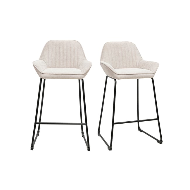 Tabourets de bar en tissu effet velours texturé terre brûlée et métal noir H68 cm (lot de 2) RONNIE - MILIBOO