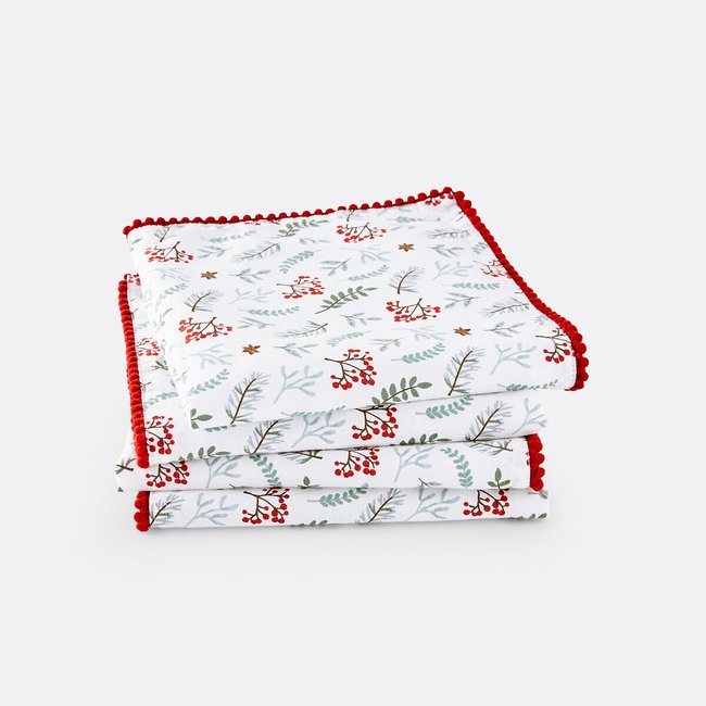 Set of 4 Winter Berry Napkins, print on white background, LA REDOUTE INTERIEURS