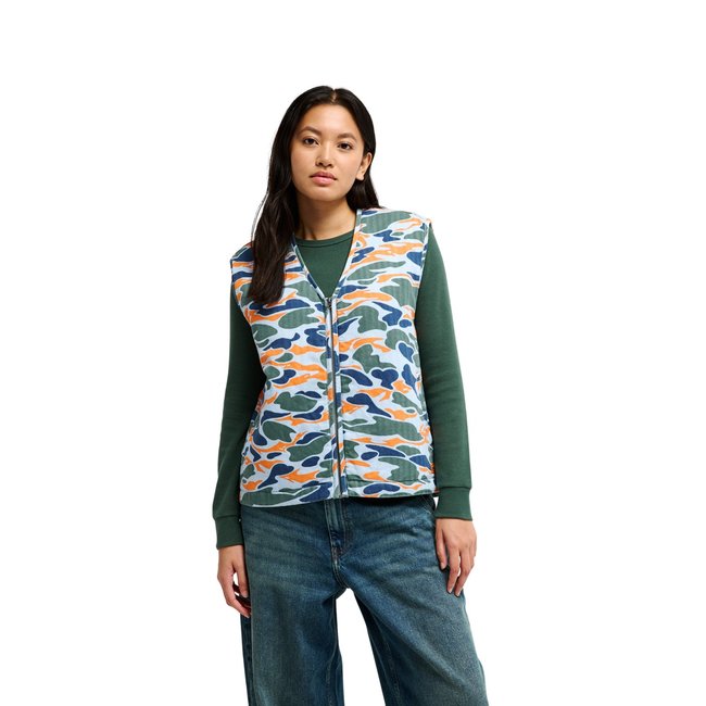 Gilet workwear sans manches INLAND ROAD bleu skyway garage camo <span itemprop=