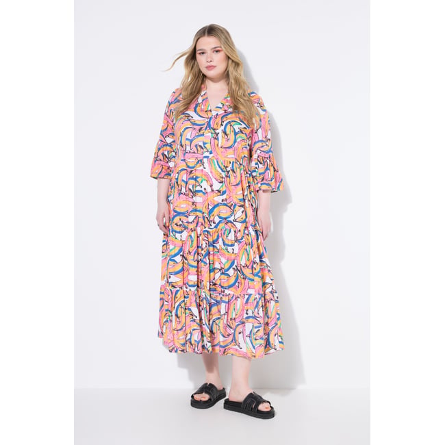 Robe maxi à volants, imprimé bananes blanc cassé <span itemprop=