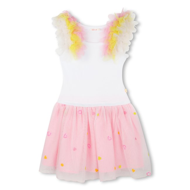 Robe bi-matière à bretelles blanc <span itemprop=