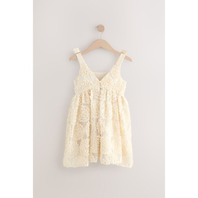 Robe de demoiselle d’honneur à fleurs 3d crème <span itemprop=