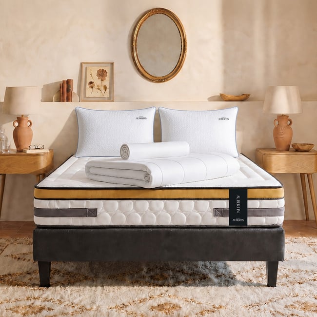 Prêt-à-dormir AUBERTIN avec Sommier AURORE et Accessoires Couleur blanc <span itemprop=