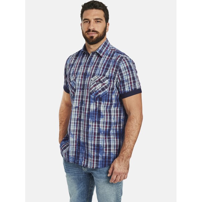Chemise à manches courtes NORDOLF bleu foncé à carreaux <span itemprop=