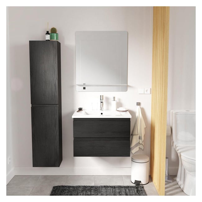 Ensemble meuble simple vasque 60 cm + robinet + miroir + Colonne SORRENTO Couleur v002228 <span itemprop=