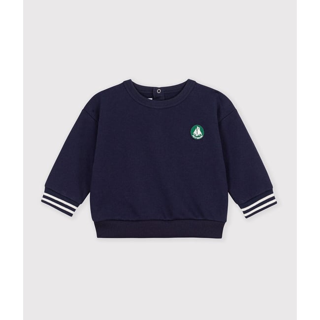 Sweat col rond en coton, badge brodé poitrine bleu marine <span itemprop=