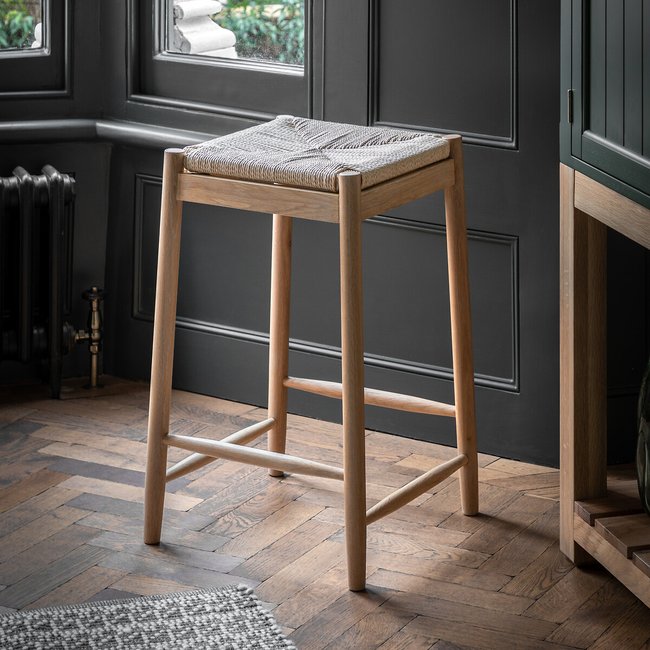 Ende Solid Oak & Woven Rope Stool, natural, SO'HOME