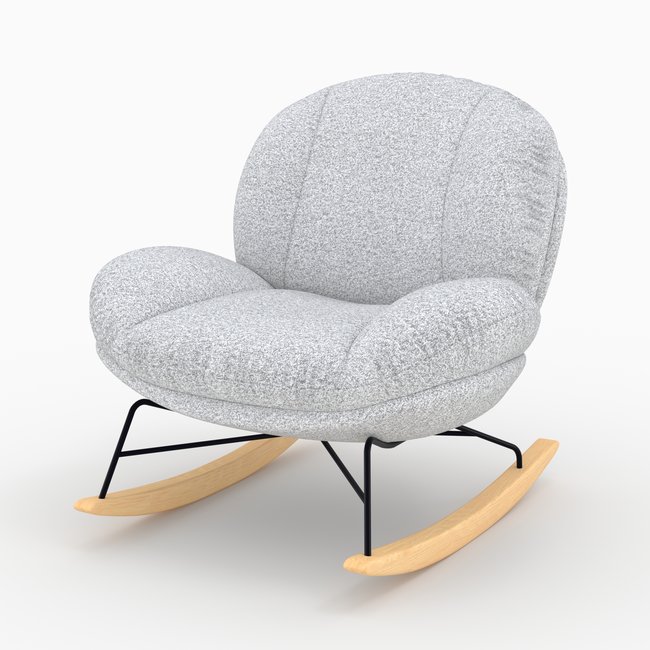Rocking chair en tissu bouclette - LENNY Couleur gris chiné blanc <span itemprop=