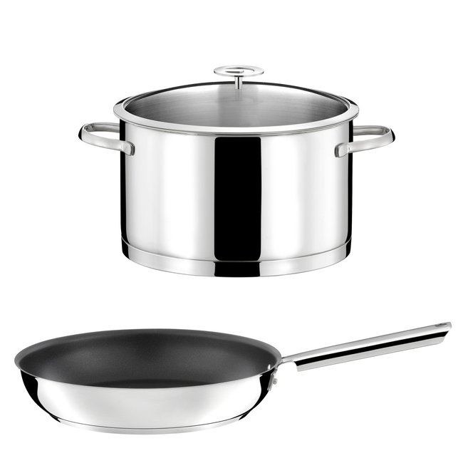 1 faitout inox 24cm avec couvercle et 1 poêle 28 cm revêtement céramique - ELYSÉE inox <span itemprop=