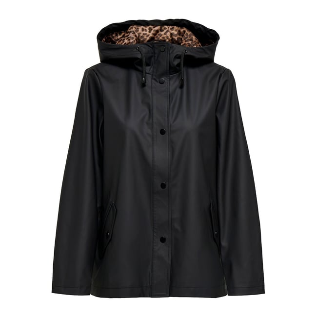 Coupe-vent mi-long à capuche noir <span itemprop=