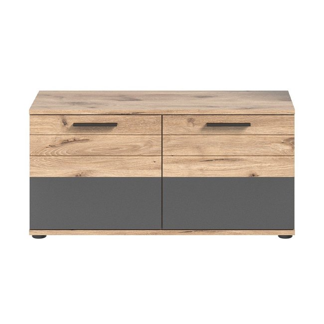 Banc avec rangement chaussures 2 portes L90 cm - MASON Couleur gris / bois <span itemprop=