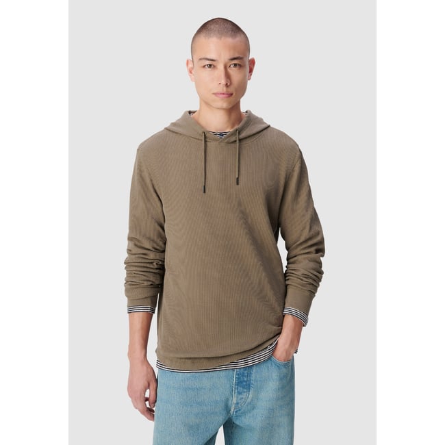 Tee-shirt capuche maille nid d'abeille vert kaki <span itemprop=