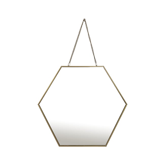 Miroir hexagonal avec chaînette en métal 30x26cm Couleur or <span itemprop=