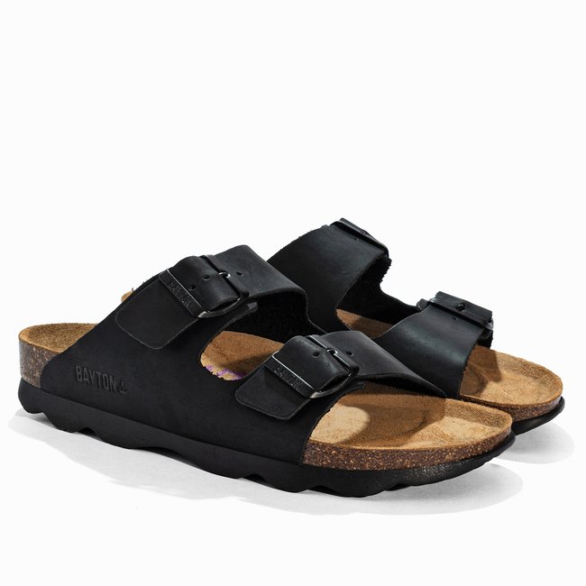 Sandales en cuir ATLAS pour femme noir <span itemprop=