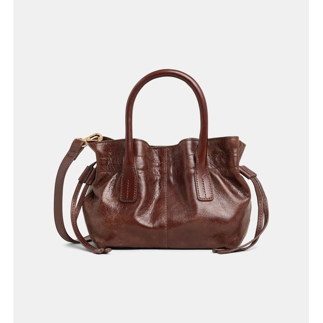 Mini sac cabas cameron wrinkled cuir marron chocolat <span itemprop=