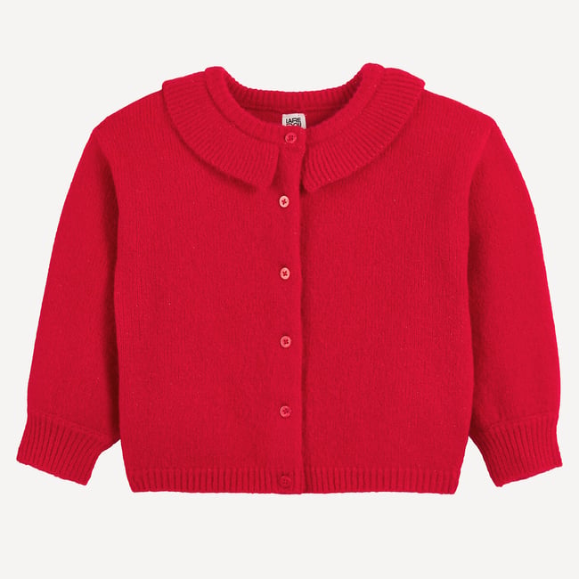 Gilet con colletto alla Claudine, a maglia spessa rosso LA REDOUTE COLLECTIONS