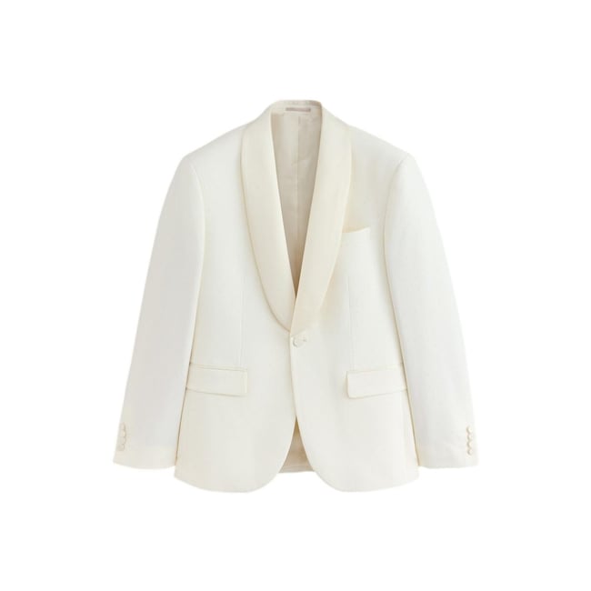 Veste smoking slim à col châle écru <span itemprop=