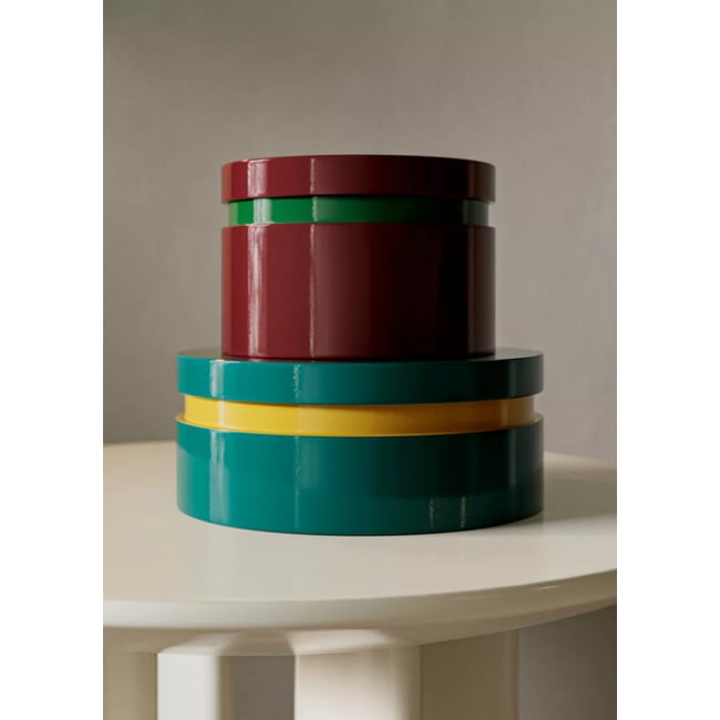Petite boîte ronde laquée bicolore Couleur bordeaux <span itemprop=