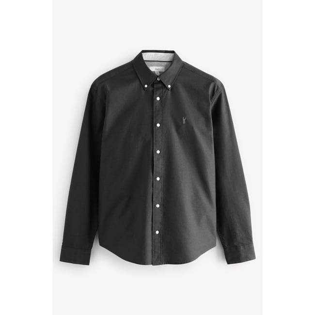 Chemise oxford à manches longues gris anthracite <span itemprop=