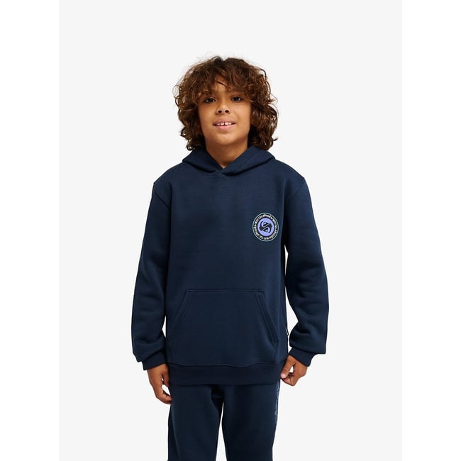 Sweat à capuche, en molleton, imprimé dos bleu marine <span itemprop=