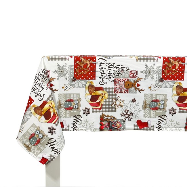 Nappe de NOËL NAIVE blanc/rouge <span itemprop=