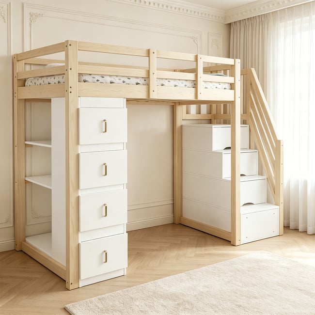 Lit mezzanine avec rangement, LOFTCOVEB Couleur blanc <span itemprop=