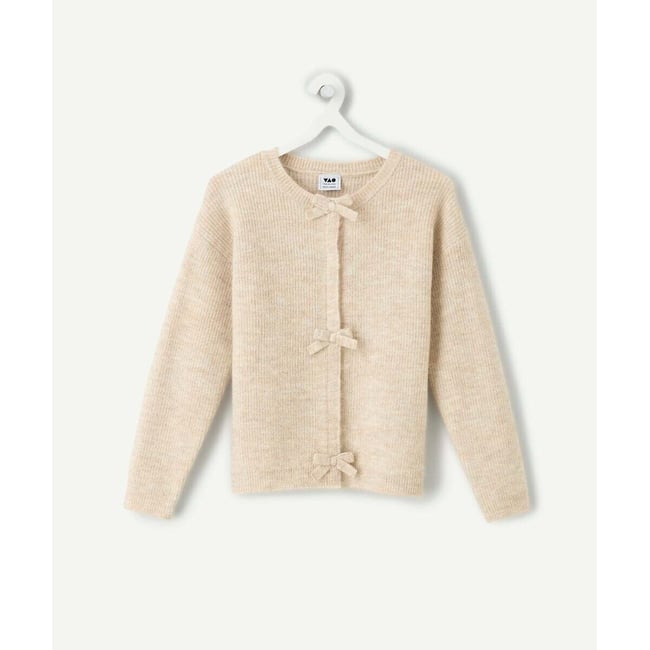 Bow Trim Cardigan, beige, TAPE A L'OEIL