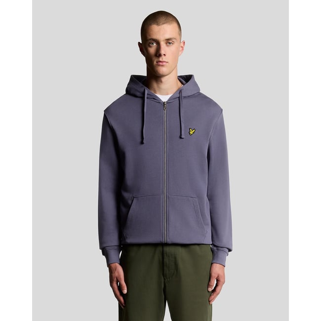 Sweat à capuche zippé en coton loopback grise pierre <span itemprop=