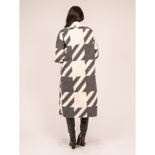 Manteau Long Pied-de-poule Urio camel <span itemprop=