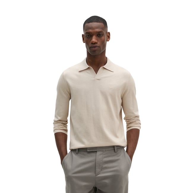 Polo en tricot régulier en mélange de coton et de cachemire bio creme <span itemprop=