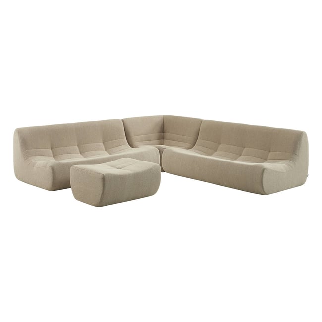 Canapé d'angle compressé modulable 7 places avec repose pied bouclette texturée SOKOL - SWEEEK
