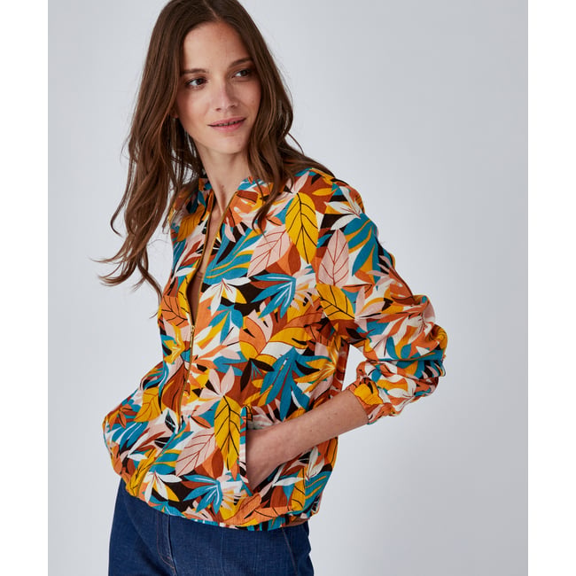 Blouson zippé imprimé orange multicolore <span itemprop=