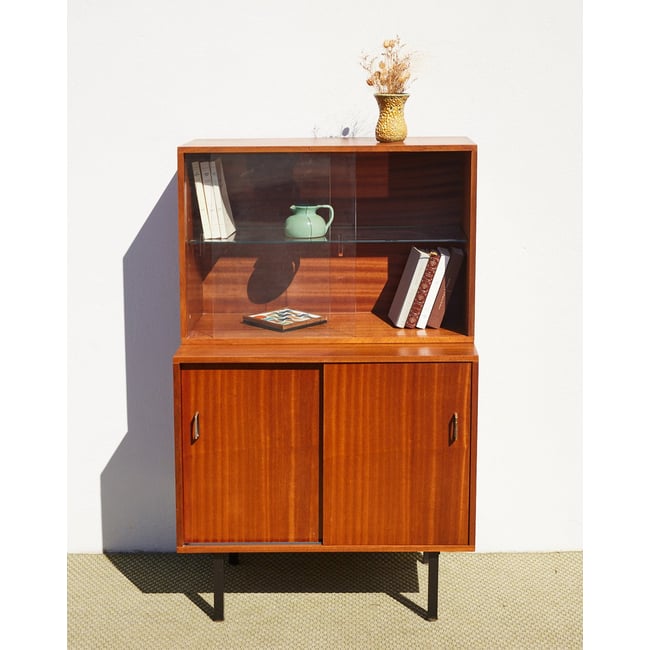 Buffet 2 corps vintage en bois Gustave N°1637 - Bon état Couleur bois foncé <span itemprop=
