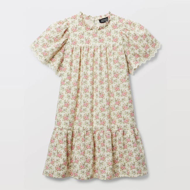 Robe manches volantées à imprimé fleuri butter cream <span itemprop=
