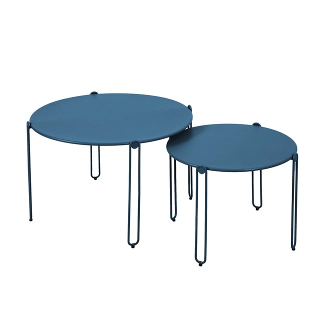 Tables basses gigognes de jardin rondes en métal Ø60x40 cm et Ø45x36 cm - Par 2, OROS bleu pacific <span itemprop=