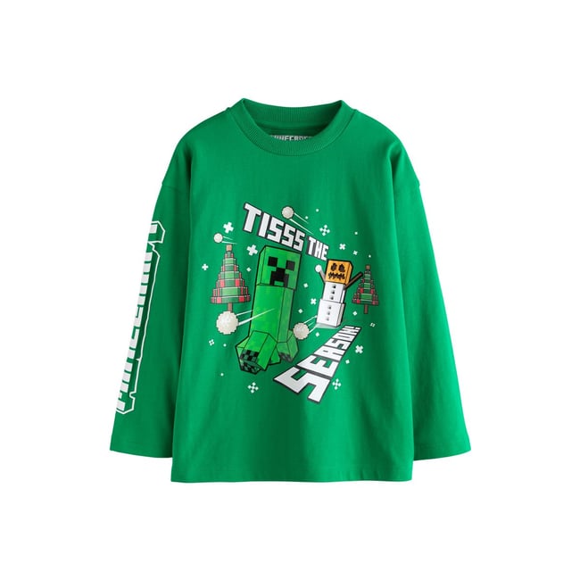 T-shirt de noël à manches longues minecraft vert <span itemprop=