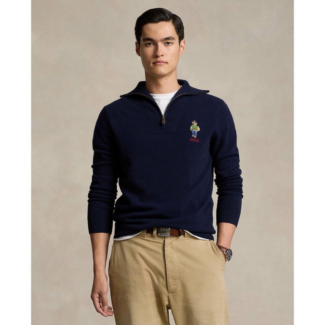 Bear half zip jumper in merino wool navy blue Polo Ralph Lauren La Redoute