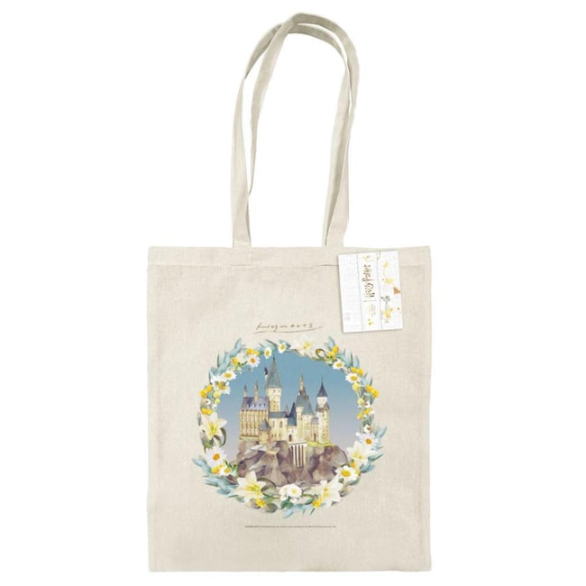 Tote bag motif/style Poudlard beige <span itemprop=