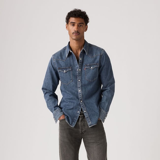 Chemise en jean Barstow Western bleu moyen <span itemprop=