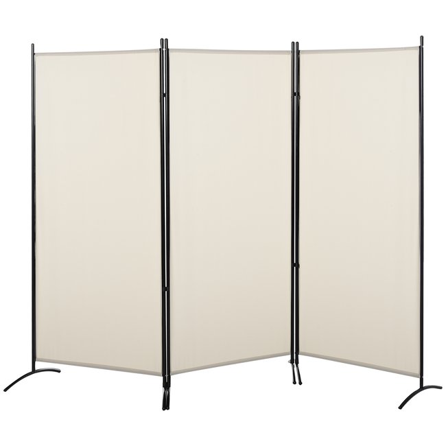 Paravent 3 panneaux sur pied brise-vue séparateur métal polyester Couleur beige <span itemprop=