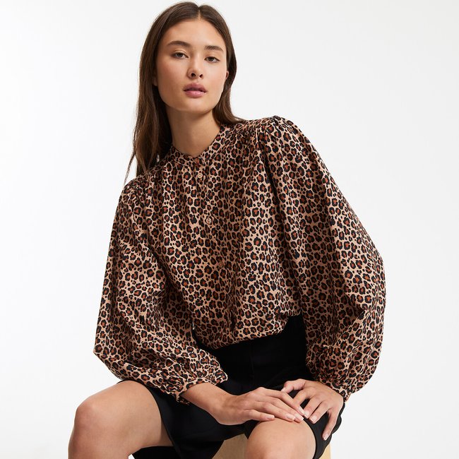 Chemise col mao, imprimée léopard, Signature LISE léopard <span itemprop=