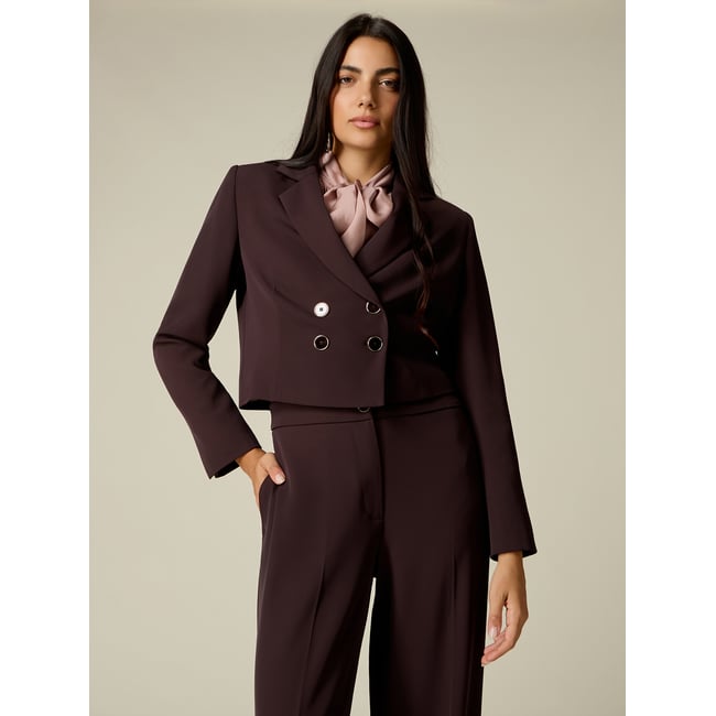 Blazer court croisé marron <span itemprop=