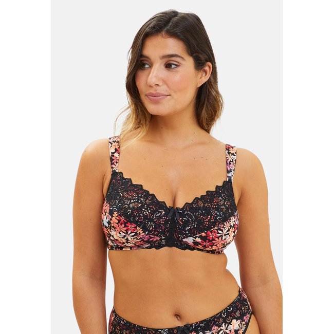 Soutien-gorge post opératoire AVA FANTAISIE imprimé floral noir <span itemprop=