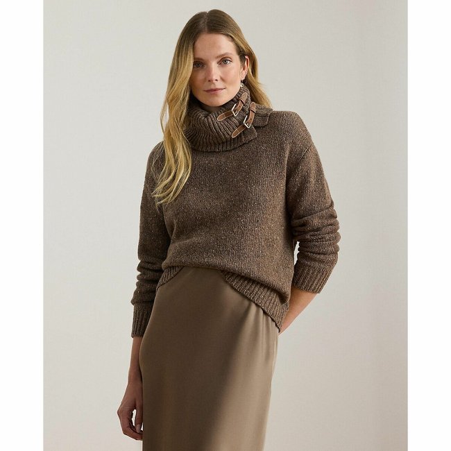 Pull col roulé manches longues taupe <span itemprop=