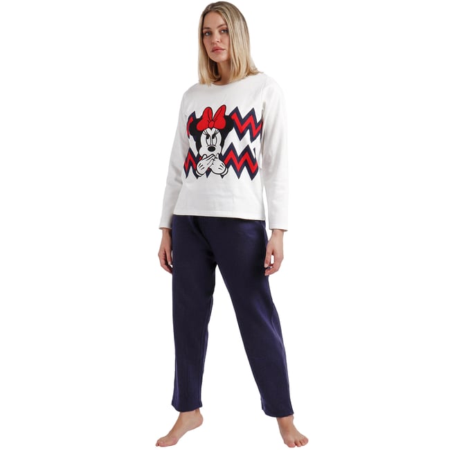 Pyjama pantalon et haut Minnie Zigzag Disney ivoire <span itemprop=