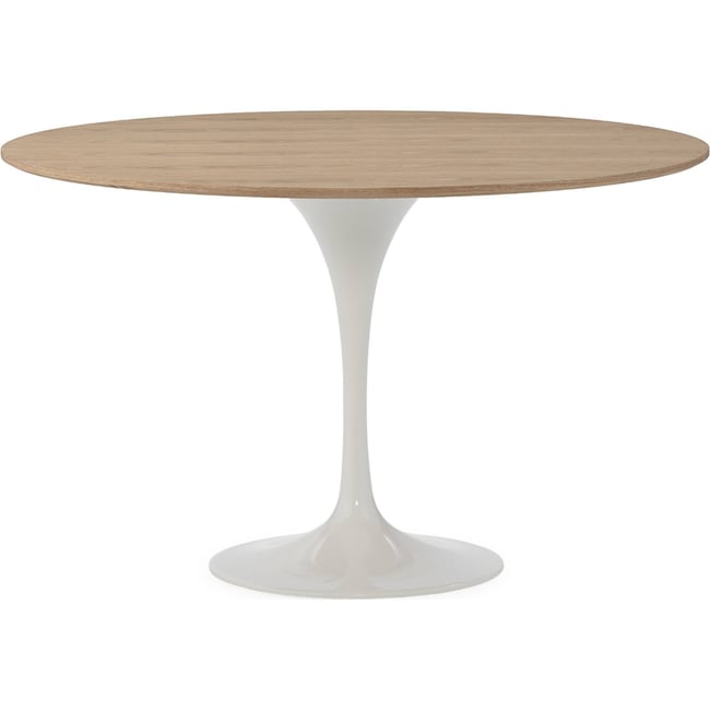 Table à manger ronde en frêne et aluminium Couleur blanc et naturel <span itemprop=