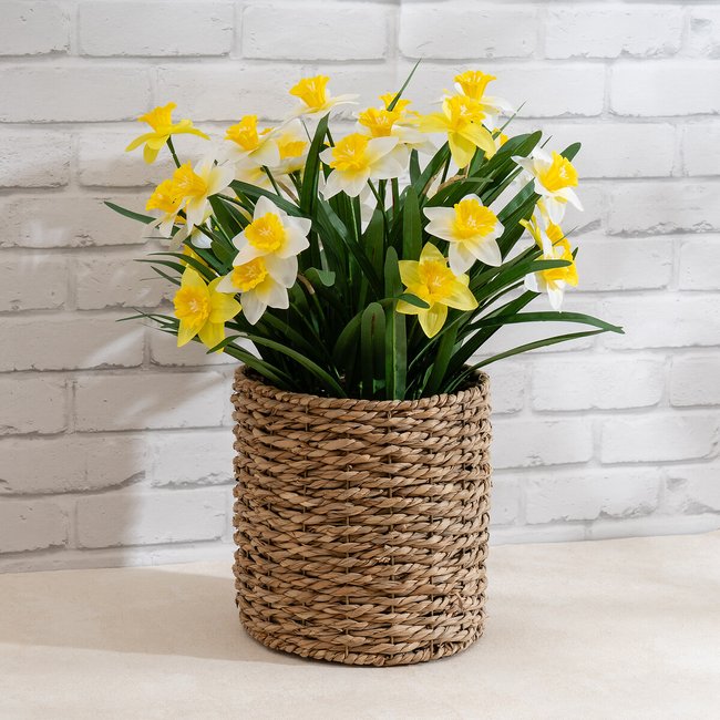 58cm Artificial Daffodils in Seagrass Basket, yellow, SO'HOME