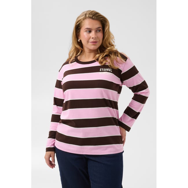 T-shirt à manches longues marron rose brown/pink wide stripe <span itemprop=